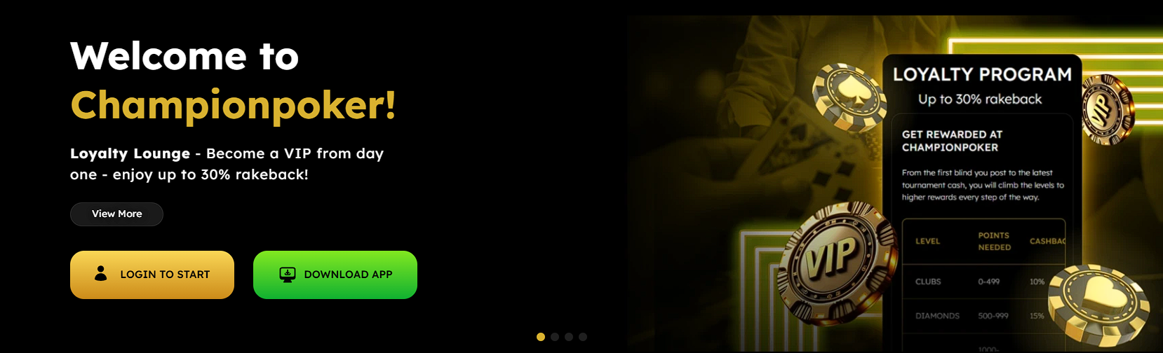 Champion Poker welcome page overview